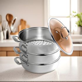 SOGA 2X 3 Tier 32cm Heavy Duty Stainless Steel Food Steamer with Glass Lid